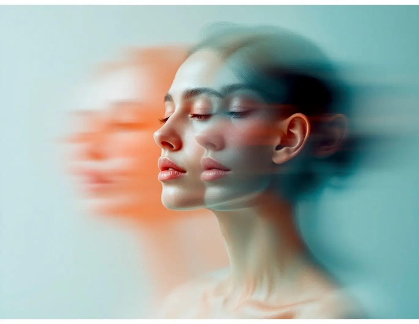 Soft blurred double-exposure portrait of a woman with closed eyes, illustrating an article on atypical anorexia